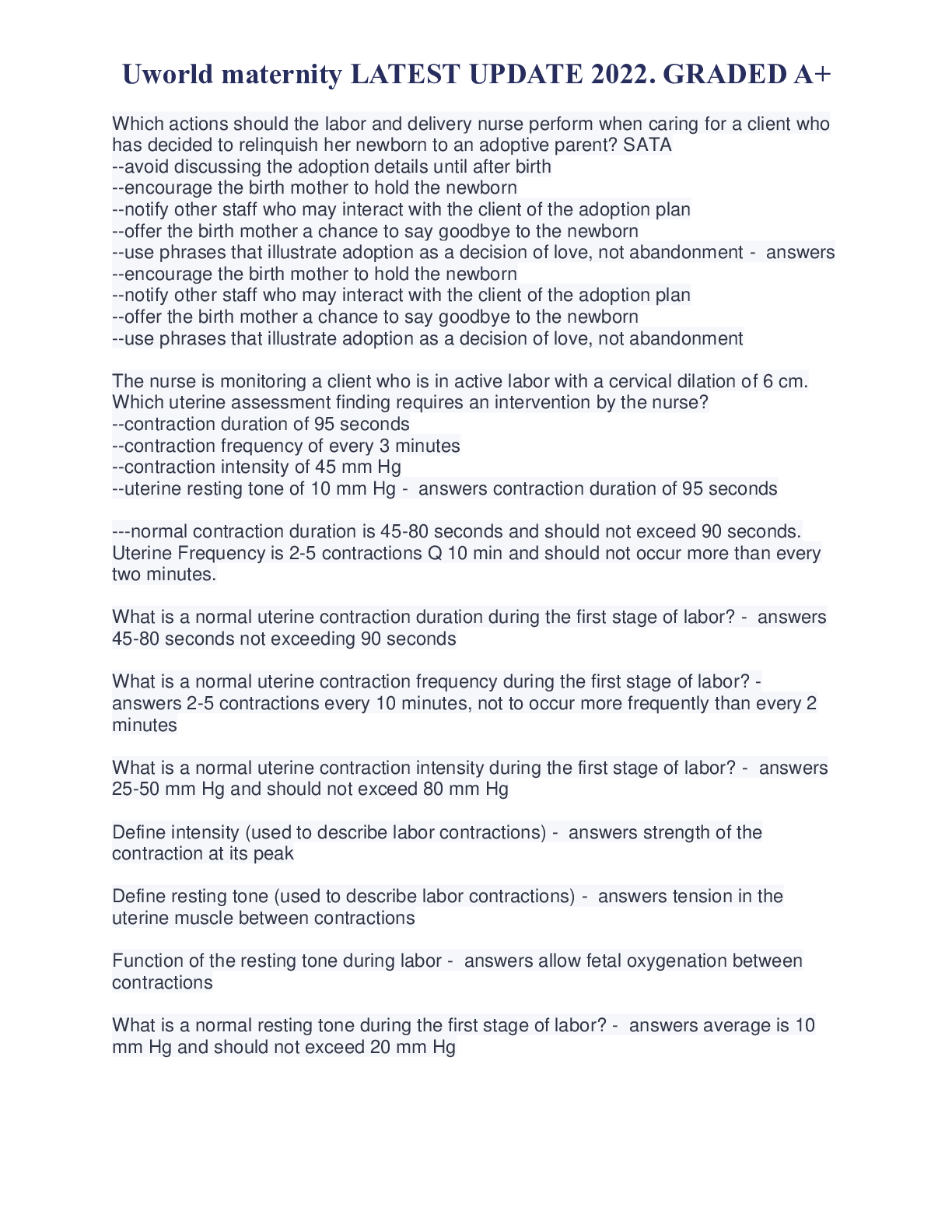 Preview image for Uworld maternity LATEST UPDATE 2022. GRADED A+